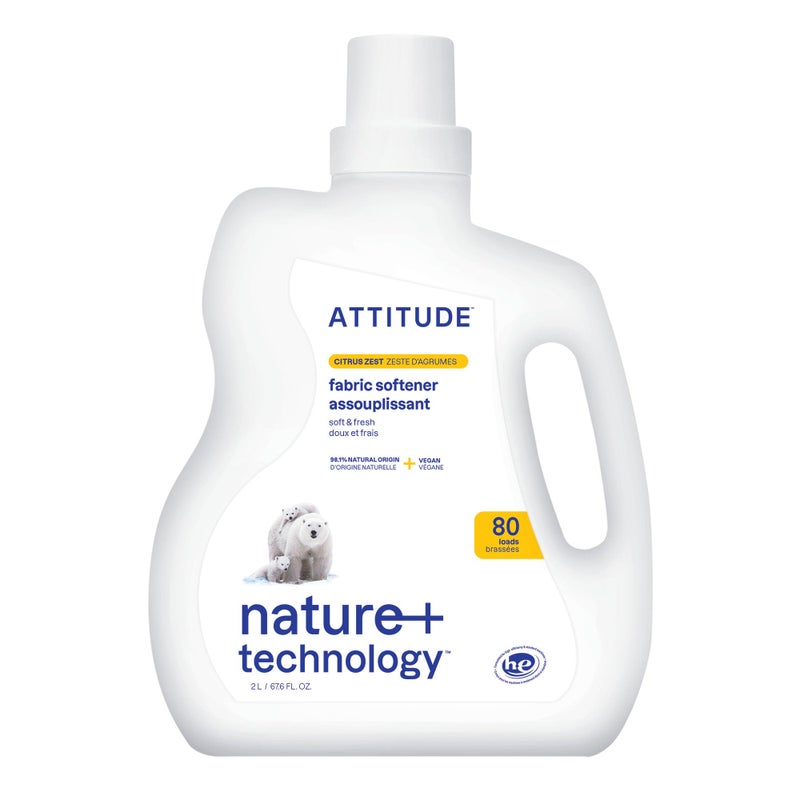 ATTITUDE Liquid Fabric Softener, Plant-Based & Vegan, HE Compatible, Naturally Derived, Citrus Zest Scent, 80 Loads, 67.6 Fl Oz - Image 1